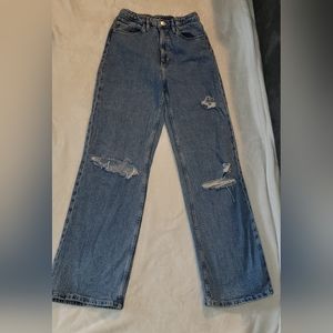 H&M Girls Jeans size 18 Wide Leg High Waist Medium Wash Distressed